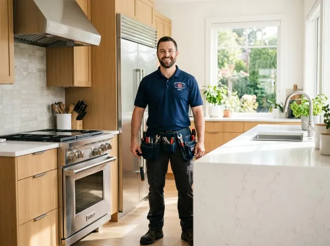 Appliance Repair Hero technician in a Ardsley On Hudson, NY kitchen after an appliance repair